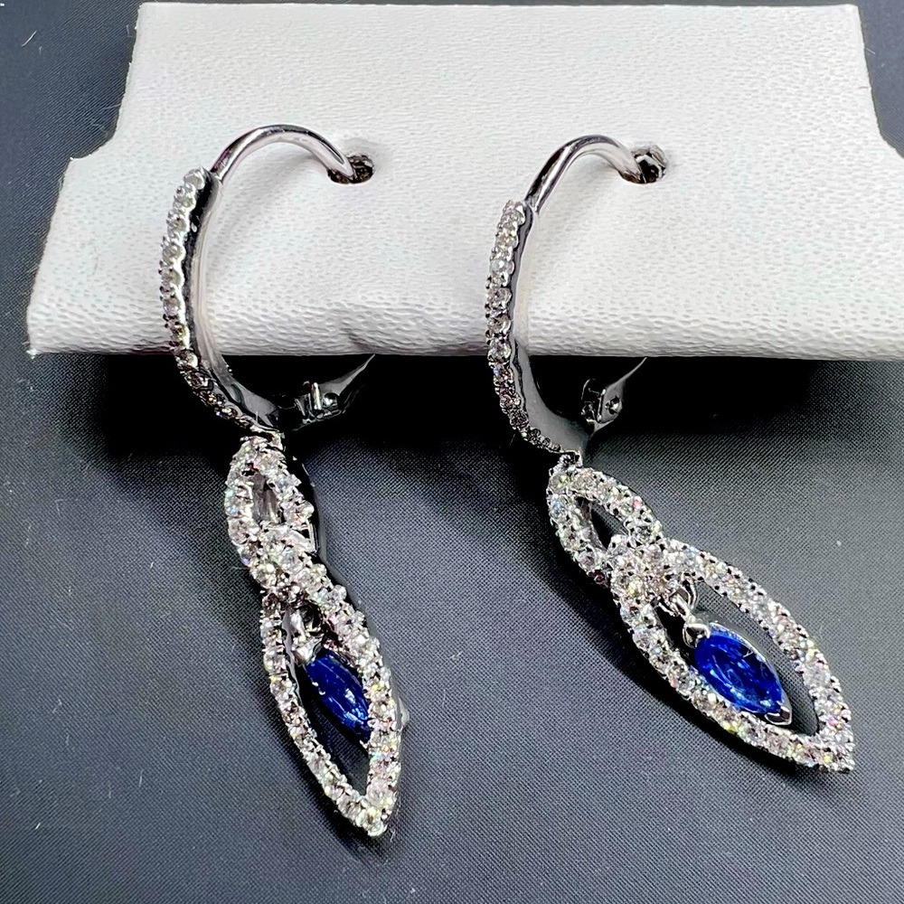 Sapphire and lab created diamond 14k stamped earrings